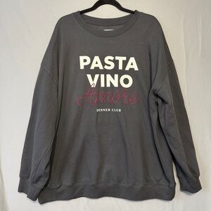 Old Navy Womens Graphic Tunic Sweater Size XLT Grey Comfy Loungewear Pasta Vino